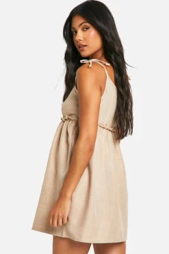Smock Dresses*boohoo Maternity Linen Look Strappy Mini Smock Dress stone