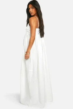 Smock Dresses*boohoo Maternity Linen Look Strappy Maxi Dress white