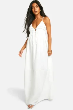 Smock Dresses*boohoo Maternity Linen Look Strappy Maxi Dress white