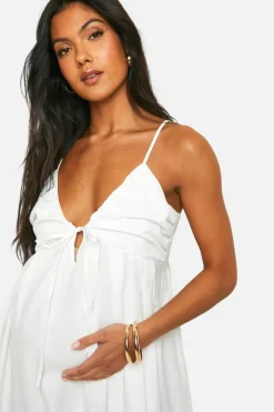 Smock Dresses*boohoo Maternity Linen Look Strappy Maxi Dress white
