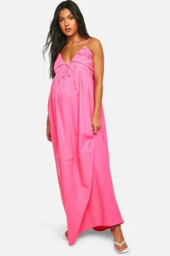 Smock Dresses*boohoo Maternity Linen Look Strappy Maxi Dress bright pink
