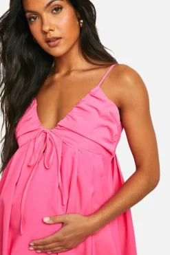 Smock Dresses*boohoo Maternity Linen Look Strappy Maxi Dress bright pink