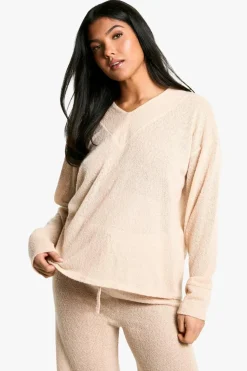 Oversized Jumpers|Jumpers*boohoo Maternity Lounge Soft Textured Oversized V Neck Jumper stone