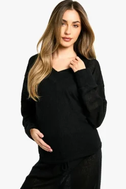 Jumpers|Oversized Jumpers*boohoo Maternity Lounge Soft Textured Oversized V Neck Jumper black
