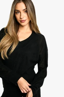 Jumpers|Oversized Jumpers*boohoo Maternity Lounge Soft Textured Oversized V Neck Jumper black