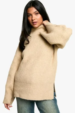 Oversized Jumpers|Jumpers*boohoo Maternity Oversized High Neck Knitted Jumper oatmeal
