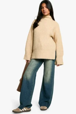 Oversized Jumpers|Jumpers*boohoo Maternity Oversized High Neck Knitted Jumper oatmeal