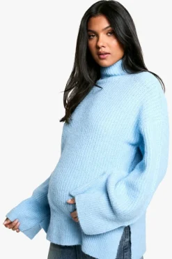 Oversized Jumpers|Jumpers*boohoo Maternity Oversized High Neck Knitted Jumper blue