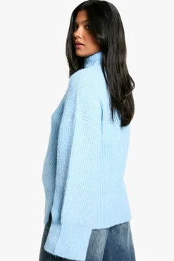 Oversized Jumpers|Jumpers*boohoo Maternity Oversized High Neck Knitted Jumper blue