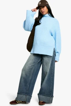 Oversized Jumpers|Jumpers*boohoo Maternity Oversized High Neck Knitted Jumper blue