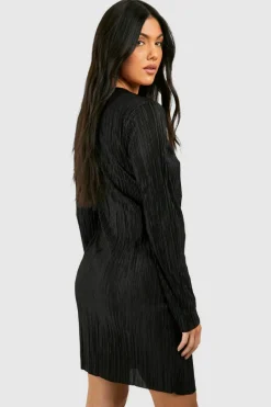 Wrap Dresses*boohoo Maternity Plisse Wrap Belted Mini Dress black