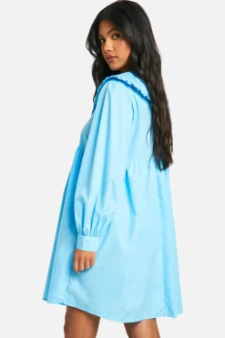 Smock Dresses*boohoo Maternity Poplin Frill Collared Long Sleeve Smock Dress light blue
