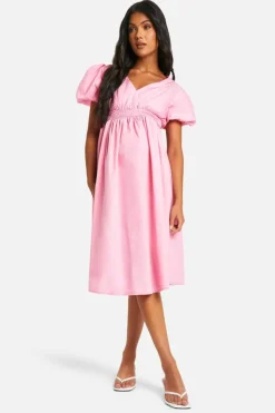 Smock Dresses|Midi Dresses*boohoo Maternity Puff Sleeve Midi Smock Dress light pink