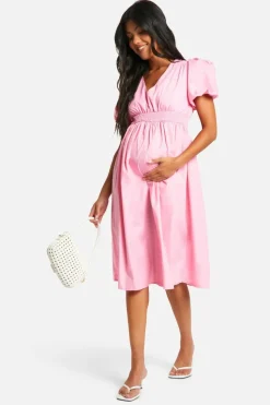 Smock Dresses|Midi Dresses*boohoo Maternity Puff Sleeve Midi Smock Dress light pink