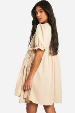 Wrap Dresses*boohoo Maternity Puff Sleeve Wrap Mini Smock Dress stone