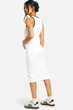 Midi Dresses*boohoo Maternity Ribbed Racer Neck Contrast Binding Midi Dress white