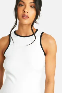 Midi Dresses*boohoo Maternity Ribbed Racer Neck Contrast Binding Midi Dress white