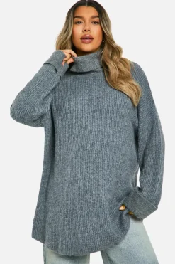 Jumpers*boohoo Maternity Roll Neck Longline Batwing Jumper charcoal