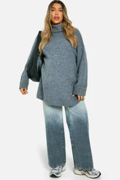 Jumpers*boohoo Maternity Roll Neck Longline Batwing Jumper charcoal
