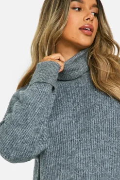 Jumpers*boohoo Maternity Roll Neck Longline Batwing Jumper charcoal