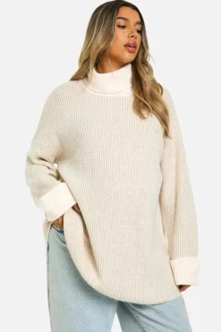 Jumpers*boohoo Maternity Roll Neck Longline Batwing Jumper cream