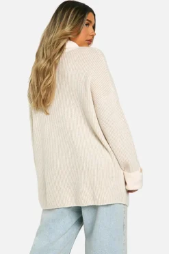 Jumpers*boohoo Maternity Roll Neck Longline Batwing Jumper cream