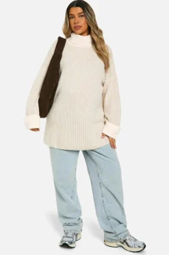 Jumpers*boohoo Maternity Roll Neck Longline Batwing Jumper cream