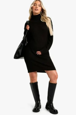 Jumper Dresses|Jumper Dresses*boohoo Maternity Roll Neck Mini Jumper Dress black