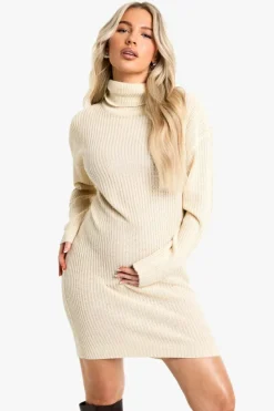 Jumper Dresses|Jumper Dresses*boohoo Maternity Roll Neck Mini Jumper Dress stone