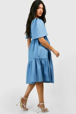 Smock Dresses|Midi Dresses*boohoo Maternity Shirred Chambray Midi Smock Dress blue