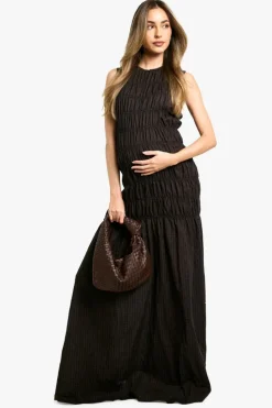 Maxi Dresses|Dresses*boohoo Maternity Shirred Maxi Dress dark brown