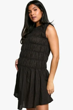 Smock Dresses|Mini Dresses*boohoo Maternity Shirred Mini Dress dark brown