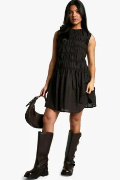 Smock Dresses|Mini Dresses*boohoo Maternity Shirred Mini Dress dark brown