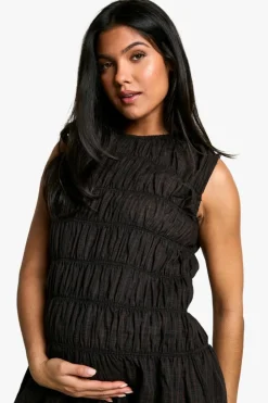 Smock Dresses|Mini Dresses*boohoo Maternity Shirred Mini Dress dark brown