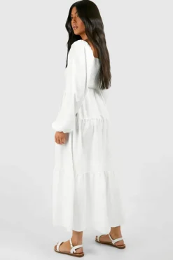 Smock Dresses*boohoo Maternity Shirred Poplin Midaxi Dress white
