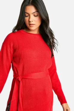 Jumpers*boohoo Maternity Side Split Knitted Tie Waist Jumper red