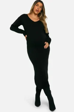 Jumper Dresses|Jumper Dresses*boohoo Maternity Slouchy Soft Knit Maxi Knitted Dress black