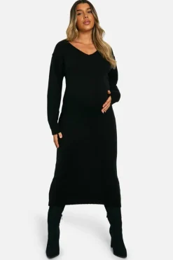 Jumper Dresses|Jumper Dresses*boohoo Maternity Slouchy Soft Knit Maxi Knitted Dress black