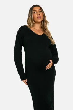 Jumper Dresses|Jumper Dresses*boohoo Maternity Slouchy Soft Knit Maxi Knitted Dress black