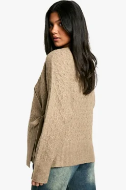 Cardigans|Jumpers & Cardigans*boohoo Maternity Soft Cable Knitted Wrap Cardigan mocha