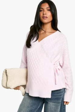Cardigans|Jumpers & Cardigans*boohoo Maternity Soft Cable Knitted Wrap Cardigan pink