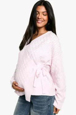 Cardigans|Jumpers & Cardigans*boohoo Maternity Soft Cable Knitted Wrap Cardigan pink