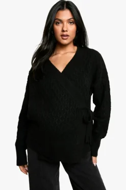 Cardigans|Up To 80% Off Winter Warmers*boohoo Maternity Soft Cable Knitted Wrap Cardigan black