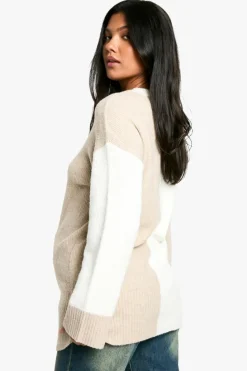 Oversized Jumpers|Jumpers*boohoo Maternity Soft Knit Colour Block Oversized Jumper stone