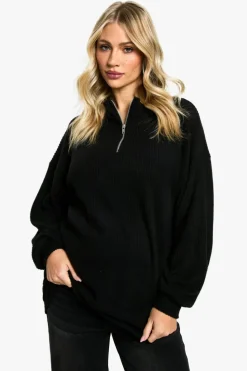 Jumpers|Jumpers & Cardigans*boohoo Maternity Soft Knit Half Zip Jumper black