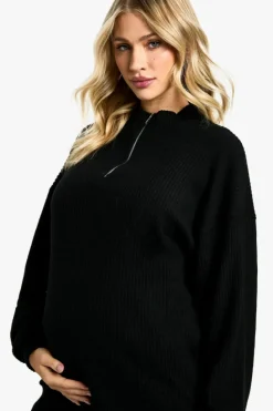 Jumpers|Jumpers & Cardigans*boohoo Maternity Soft Knit Half Zip Jumper black