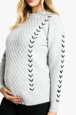 Oversized Jumpers|Jumpers*boohoo Maternity Soft Knit Stitch Detail Oversized Jumper grey