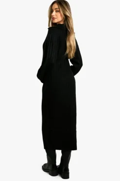 Maxi Dresses|Jumper Dresses*boohoo Maternity Soft Knit Thick Rib Collar Detail Maxi Dress black