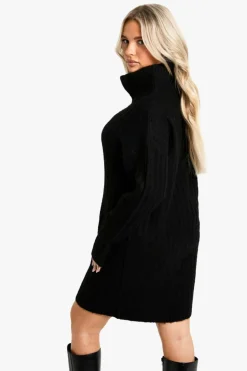 Jumper Dresses|Jumper Dresses*boohoo Maternity Soft Knit Thick Rib Zip Neck Oversize Mini Dress black
