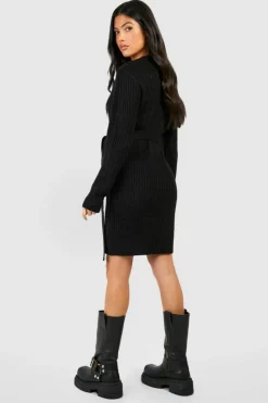 Jumper Dresses|Jumper Dresses*boohoo Maternity Soft Knit Tie Waist Jumper Dress black